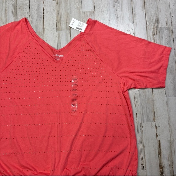 Lane Bryant Relaxed Fit Coral Pink Short Sleeve Beaded Shirt Size 22/24 - Picture 4 of 15